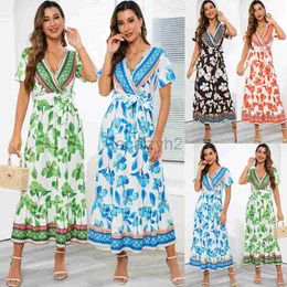 Basic Casual Dresses Summer New Exotic Print Long Dress Bohemian Beach Holiday Beach Dress Large Plus Size Dress