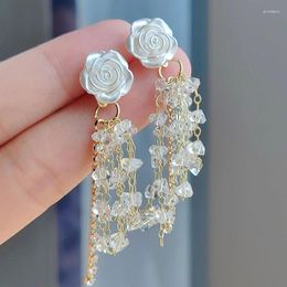 Stud Earrings Retro Camellia Flower Tassel Long Style Drop For Women French Elegant Luxury Trendy Female Jewelry Gifts