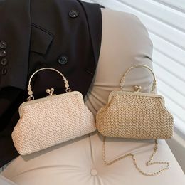 HandWoven Evening Clutch Bags for Women Shoulder Crossbody Fashion Chain Small Handbags Summer Casual Straw Messenger 240430
