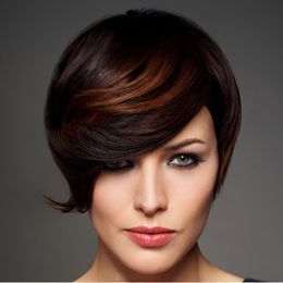 Short Bob Wigs for Black Women Human Hair Wig Ombre Pixie Cut Wig with Bangs Layered Glueless Wig Full None Lace Machine Made Wig