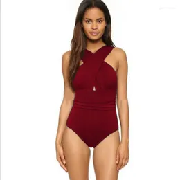 Women's Swimwear Sexy Solid Color Chest Cross Cover Belly Show Slimming Plus Fat One-piece Swimsuit Bikini Large Size S-5XL