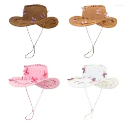 Berets Cowboy Hat For Adult Women With Butterfly Bridal Shower Cowgirl Masquerades Party Costume Music Festival Sun Dropship