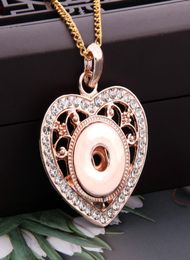 Pendant Necklaces 2022 Rose Gold Heartshaped Rhinestone Snap Buttons Necklace Fit DIY Ginger Charms 18mm Button Jewellery Gifts3843618