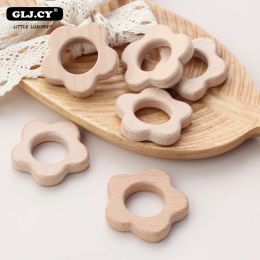 Blocks Wooden Flower Teether Wood Rings Beech Teething Grasping Wooden Animal Toy Rodent Baby Pendant DIY Pacifier Chain Teething Toys