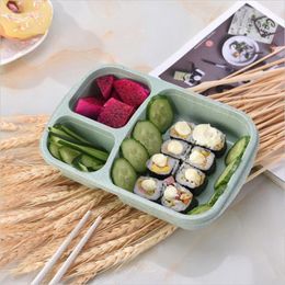 Dinnerware 4Pcs Meal Storage Lunch Container 3 Compartment Prep Microwave Bento Box Picnic Fruit