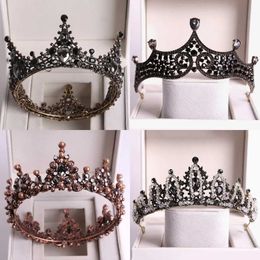 Headbands Baroque Black Crystal Big Round Bridal Tiras Crowns Pageant Prom Diadem Rhinestone Veil Tira Headband Wedding Hair Accessories Q240506
