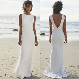 Denizkızı Elbiseleri Plaj Basit 2021 Şifon Kolsuz Sırmasız Süpürmez Süpürme Tren Düğün Gelin Gown Vestido De Novia