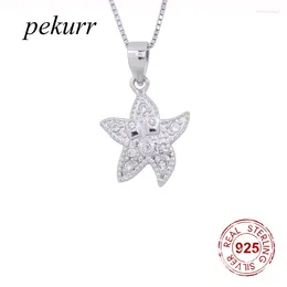 Pendants Pekurr 925 Sterling Silver Zircon Star Starfish Necklace For Women Cubic Pendant Choker Pentagram Fine Jewellery Accessories