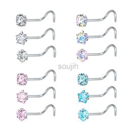 Body Arts ZS 22g CZ Crystal Nose Studs Sets 12PCS/3PCS Nose Rings Studs Set Stainless Steel Nose Piercing Screws Fashion Nose Septum Rings d240503