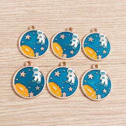 Charms 10pcs 25x29mm Cartoon Enamel Planet Astronaut Pendants For Jewellery Making DIY Earrings Necklace Handmade Crafts Supplies