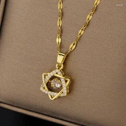 Pendant Necklaces Delicate Smart Hexagram Full Zircon Necklace For Women Titanium Steel Gold Color Gorgeous Party Jewelry