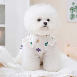 Dog Apparel Summer Cute Flower Print Small Flying Sleeve Princess Wind Dresses Cat Two-legged Pet Clothing Coat Vest Dogs Clothes H240506