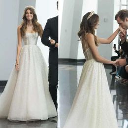 Suknia ślub ślubne sukienki spaghetti cekiny błyszczące paski tiul bez rękawów
