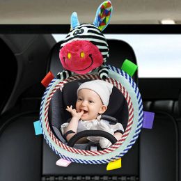 Blocks Baby Car Mirror Back Safety Seat Rear View Mirror Cartoon Animal Plush Toys Adjustable Rear Facing Mirrors For Baby Stroller Toy