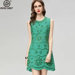 Casual Dresses Women's Runway O Neck Sleeveless Embroidery Hollow Out High Street Fashion Mini Designer Vestidos