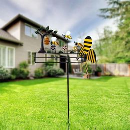 Garden Decorations Lovely Bee Whirligig 3D Wind Powered Kinetic Sculpture Windmill Toy Outdoor For Patio Lawn And