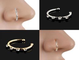 Gold Silver Stainless steel Crystal Rhinestone Nose Ring Nostril Hoop Nose Body Piercing Jewelry5538257