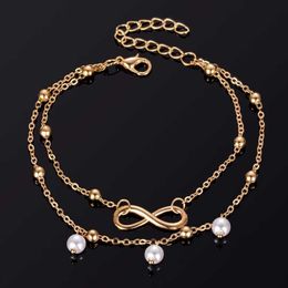 Anklets Fashion Gold Color Anklet Women Simulated Pearl Infinity Charm Beads Bohemian Ankle Bracelet cheville Boho Foot Jewelry