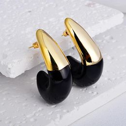 Stud Earrings Fashion Gold-plated Metal Black Drip Glaze Enamel Geometric For Women Minimalist Daily Jewelry Accessories