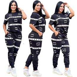 Fashion new Womens Tracksuits designer full CC printed sport suits short-sleeve shirts Tops and jogging pants two piece sets outfits Sportswear tracksuit