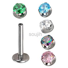 Body Arts ASTM F136 Titanium Skin Surface PIERC Ear Lip Nose Studs with CZ Top Labret Threaded Earrings Multi Size Body Piercing Jewellery d240503