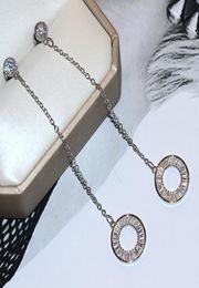 Fine Jewellery Long Tassels Earring Popular 925 Sterling Silver Circle Princess Cut White Sapphire CZ Diamond Gemstones Women Bridal1938766
