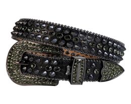 Western Cowboy Bling Black Diamond Crystal Rhinestones Belt Black Crocodile Leather Studded Spike Rivet Belt Removable Buckle for9788875