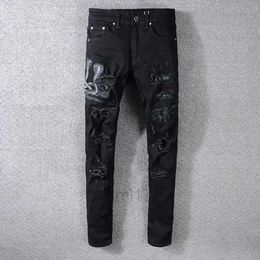 Men's Jeans American Street Style Fashion Mens Jeans Slim Fit Snake Embroidery Punk Ripped Designer Streetwear Hip Hop191ql
