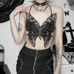 Women's Tanks Goth Cross Print Lace Bodycon Crop Tops Camis Sexy Y2K Aesthetic Black Red Basic Corset Tank Butterfly Clothes For Women Girls