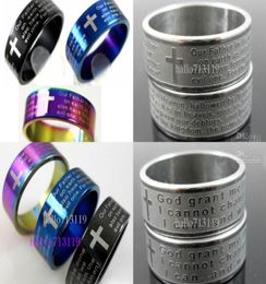 50pcs religious bible cross English LORDS prayer etch Serenity Prayer stainless steel rings Fashion MEN 316L5994701