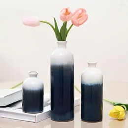 Vases Blue Set 3 Pcs Decorative Flower Vase Ideal Gift For Valentines Day Decor Large Ceramic