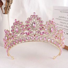 Headbands New color pink rhinestones Diademes Equity Deluxe Wedding Crown Bride rhinestones Crown Wedding Hair Accessories Q240506