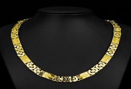 11mm Wide Gold Color Byzantine Mens Chain Stainless Steel Necklace Boys Fashion Jewelry3797674