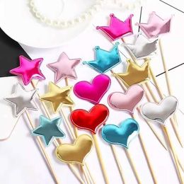 3PCS Candles 10PCS Cake Decoration Shiny Skin Reflective Heart Five Pointed Star Crown Birthday Dessert Table Baking Card Insertion