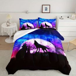 Duvet Cover 3pcs Set Galaxy Wolf Night Moon Bedding Set, For S Teens Room Decor Wild Animals Comforter With 2 Pillowcases (1*Comforter + 2*Pillowcase)