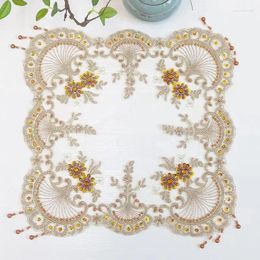 Table Cloth Luxury Brown Beads Flowers Embroidery Cover Wedding Tablecloth Kitchen Christmas Decoration And Accessories