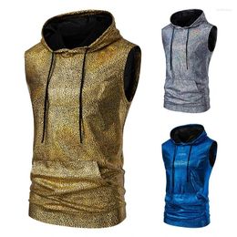 Men's T Shirts 70s Disco Hooded Stamping Sleeveless Vest