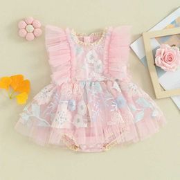 Girl's Dresses Newborn Toddler Baby Girl Romper Dress Fly Sleeve Embroidery Flower Mesh Tulle Romper Jumpsuits Tutu Dress Summer Clothes