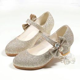 Dance Shoes 2024 Girls' Leather Children's Latin Sequin Bow Glitter Princess Girls Party School Student Performance