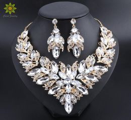 Luxury Flower Indian Bridal Jewellery Sets Wedding Costume Gold Plated Necklace Earrings Set Crystal Set Jewellery for Brides Women82093150