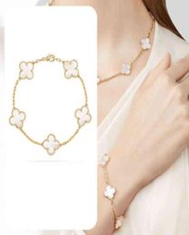 S925 Sterling Silver Five Flower Four Leaf Clover Bracelet Female Classic White Fritillaria for Girls Lucky Light Luxury Bracelet 8541220