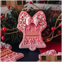 Baking Moulds Mods Christmas Bell Sugar Biscuit Moulds Bow Wind Cookie Cutter And Stamp Cake Dessert Decoration Diy Mod Tool Drop Del Dhcve