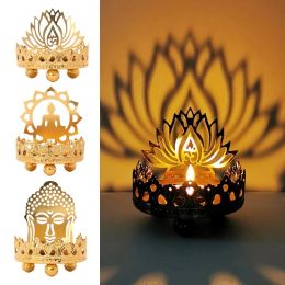 Candles 1PC Retro Hollow Carved Tealight Candle Holder Buddha Ghee Lamp Holder Light Desktop Decoration Ornaments Buddhist Supplies Gift