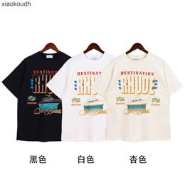 Rhude High end designer clothes for fashion yacht printing summer new loose casual men and women lovers same short-sleeved T-shirt With 1:1 original labels