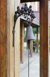 Cast Iron Welcome Dinner Bell Decorative 6 Birds on Branch Wall Mounted Brown Hanging Garden Porch Patio Gate Handbell Door Retro 7498237