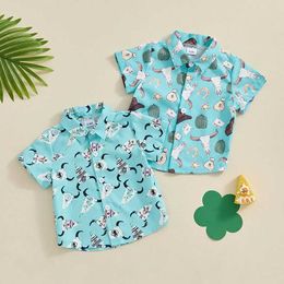 Kids Shirts Kids Baby Boy Button down Shirt Western Cow Head Print Short Sleeve Tops Casual T-Shirts for Toddler Summer ClothesL2405