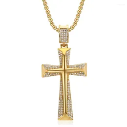 Pendant Necklaces Fashion Iced Out Big Jesus Cross Male Gold Colour Stainless Steel Christian Amulet Necklace For Men Hip Hop Jewellery Gift