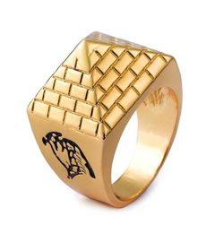 New Arrival Egyptian Pyramids Alloy Metal Men Rings Gold Color High Quality Hip Hop Fashion Jewelry Geometric Pyramid Ring9211324