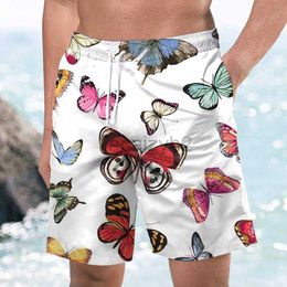 Men's Plus Size Shorts 2024 Summer Pianpian Butterfly Dance 3D Digital Printed Men's Beach Pants Leisure Loose Trendy Travel