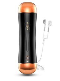 FOX Automatic Dual Channel 10mode vibration adult male masturbation Cup Realistic Pocket Pussy Vagina oral sex Sex Toys for men Y13036600